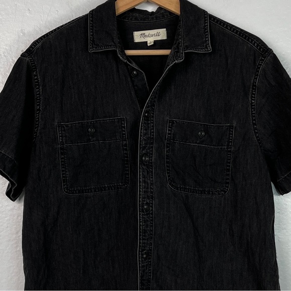 Madewell Denim Oversized Ex-Boyfriend Short-Sleeve Shirt Size Small Black - Picture 4 of 9